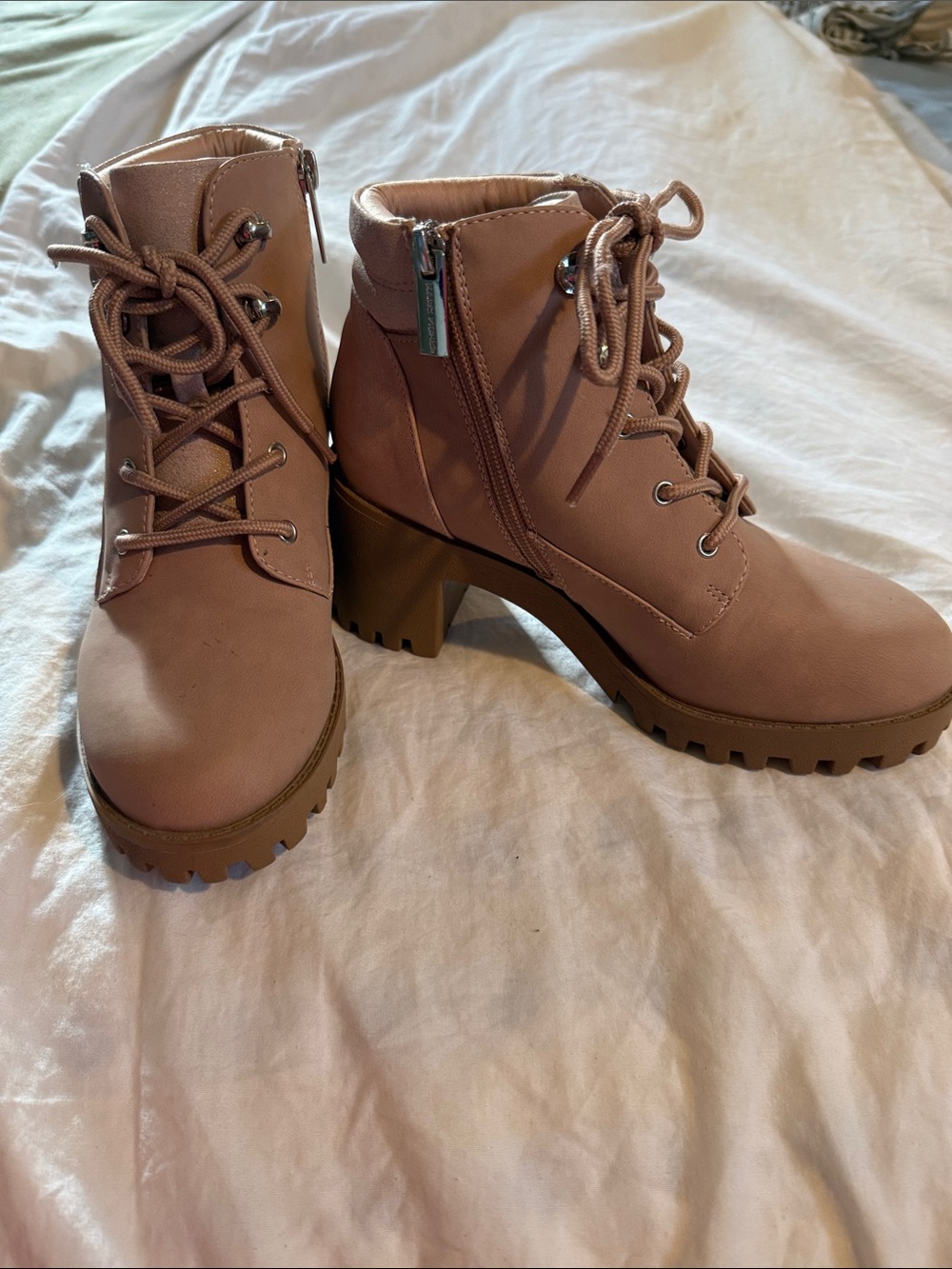 Marc Fisher Pink Lace-Up Chunky Heel Ankle Boots